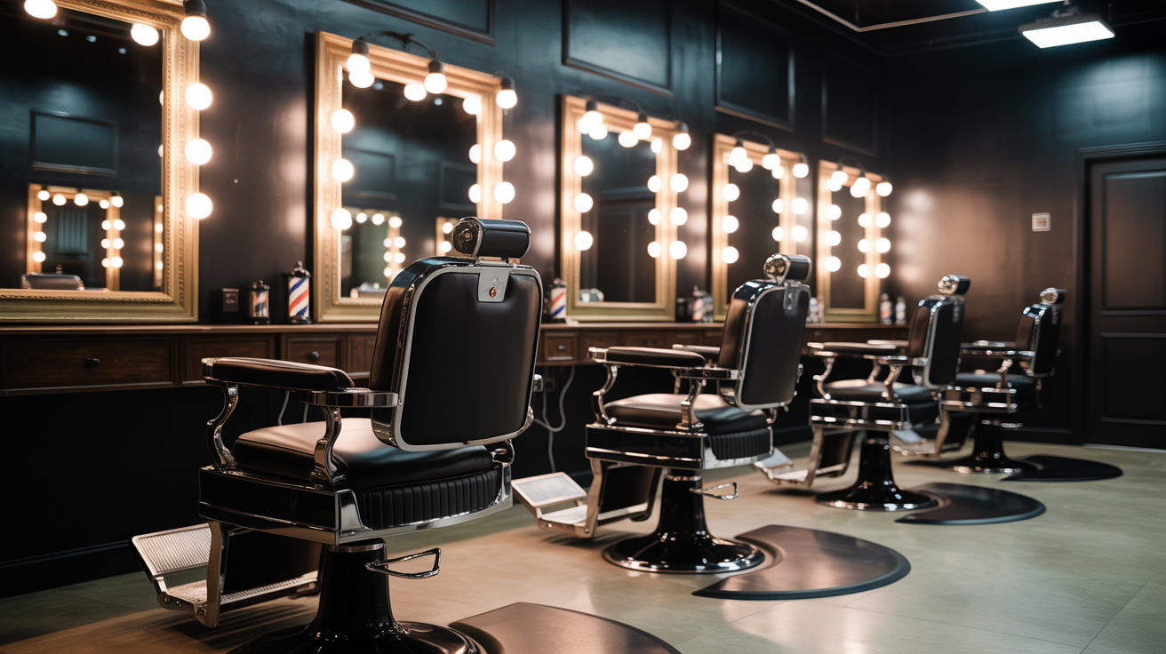 Stilvolles Barbershop-Interieur mit klassischen Ledersesseln